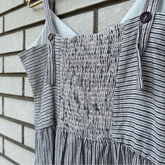 NWT 4our Dreamers Stripe Smocked Midi Dress White Navy Blue Spice Linen Cotton - Picture 5 of 12